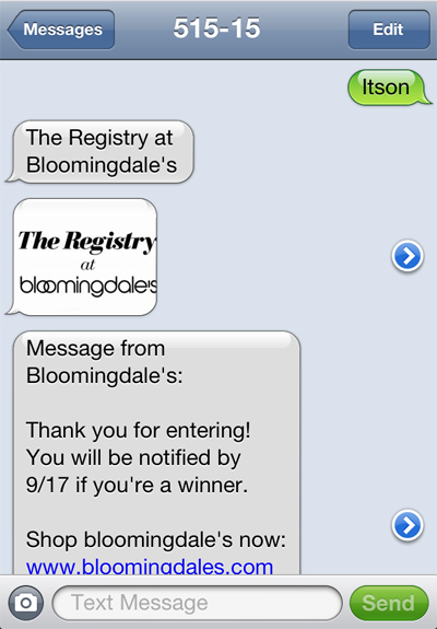 A text from Bloomingdale's Registry. File photo