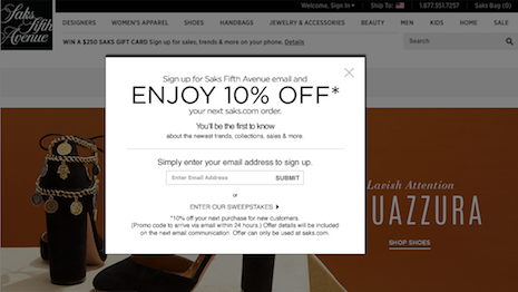 Email clicks for Saks